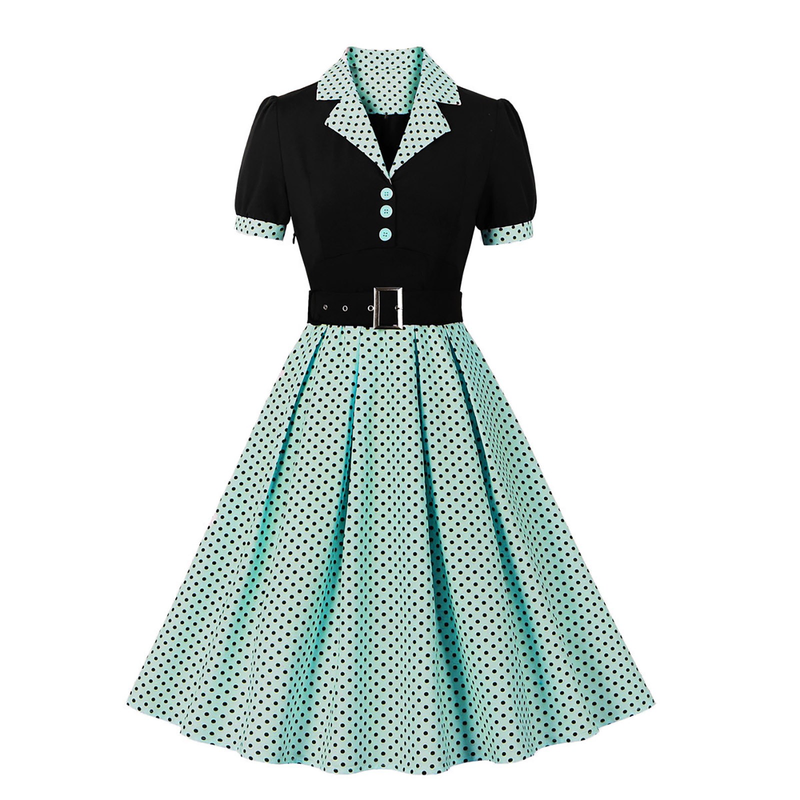 Women Vintage Cocktail Party Swing Costume 1950s Polka Dot Dress With Belt - Picture 3 of 41